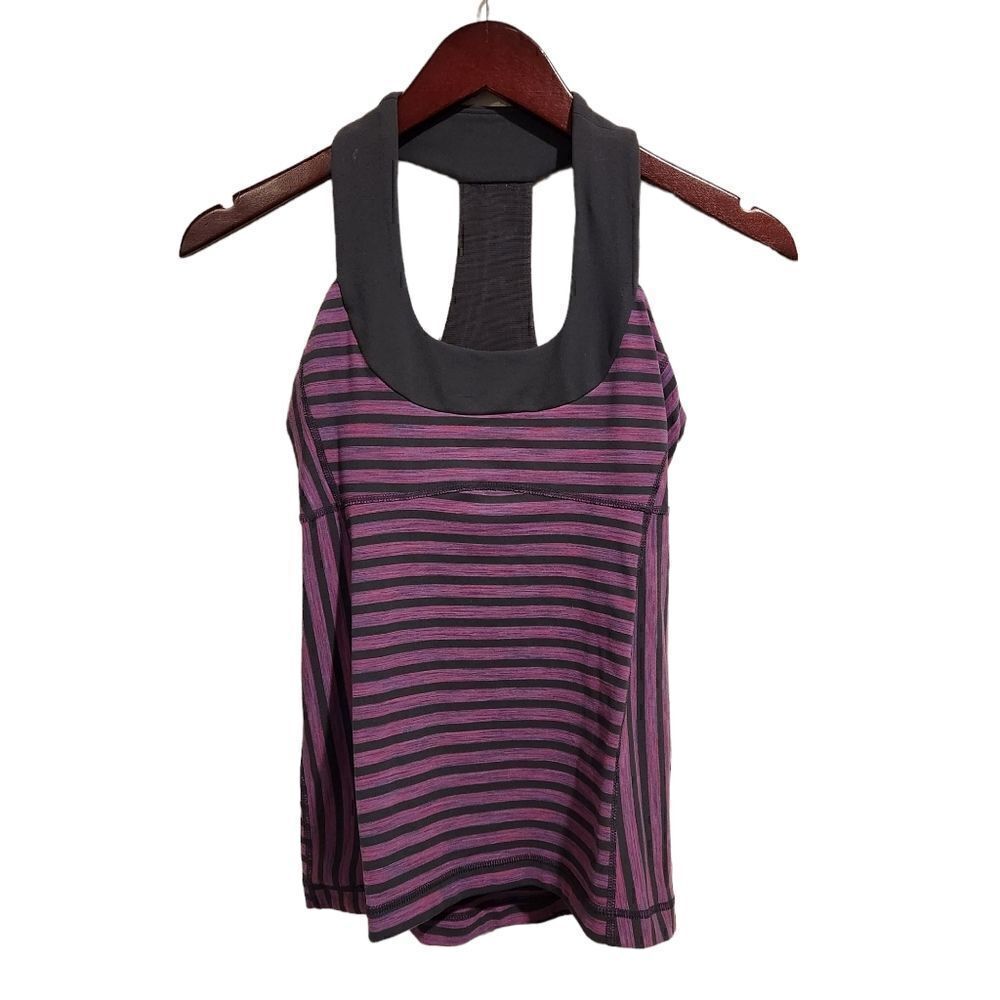 LuLulemon Scoop Fitness Tank Top Stripe Size 4 Purple Pink
